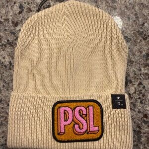 Cream Knit Beanie with Pink PSL Patch